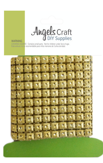 Rhinestone Stretch Banding-Pyramid Gold, 5mmx5mm, Band: 50mm(w)x0.5m(L)