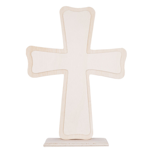 Natural Accent Wooden Cross, Wave Edge Design. 1"x2" wood Base Included.