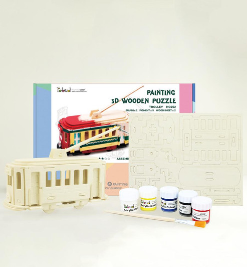 DIY 3D Wooden Puzzle With Paint Kit: Trolley DIY 3D Wooden Puzzle With Paint Kit: Trolley