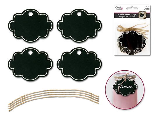 Craft Decor: Chalk-It-Up Tags w/Jute Cord x4 Craft Decor: Chalk-It-Up Tags w/Jute Cord x4
