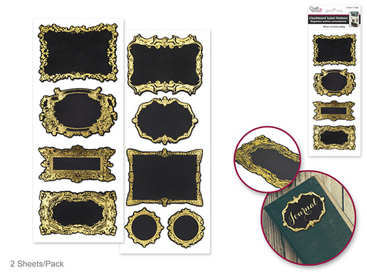 Craft Decor: 7.5cmx21cm Foil Frame Chalkboard Label Stickers x2 Sheets Craft Decor: 7.5cmx21cm Foil Frame Chalkboard Label Stickers x2 Sheets