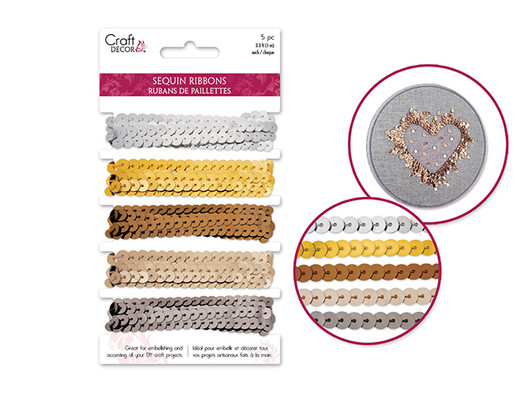 Craft Décor Ribbons: 6mm Cup Sequin Ribbons x5 (1m ea)