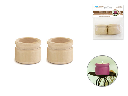 Craftwood: 1 3/8"x1" Candle Cups x2 Natural Craftwood: 1 3/8"x1" Candle Cups x2 Natural