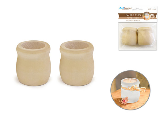 Craftwood: 1 1/2"x1 5/8" Candle Cups x2 Natural Craftwood: 1 1/2"x1 5/8" Candle Cups x2 Natural