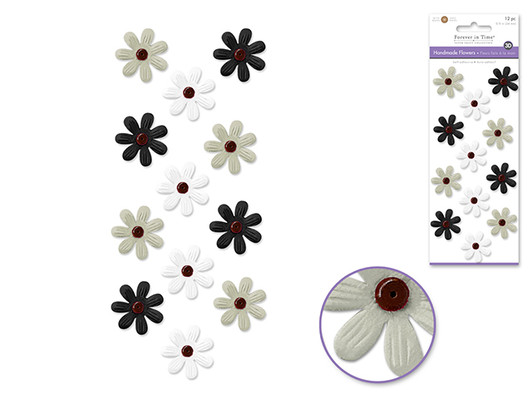 Floral Embellish: 24mm Embossed Handmade Paper x12 w/Buttons Floral Embellish: 24mm Embossed Handmade Paper x12 w/Buttons