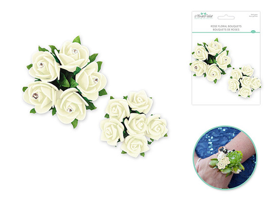A Brides Wish: Foam Rose Floral Bouquets w/Gem  2pk