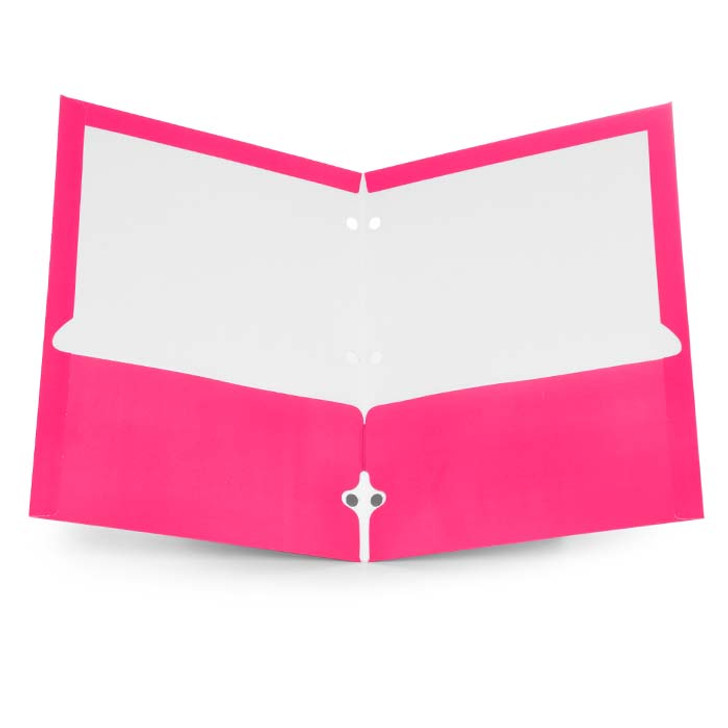 2-Pocket 12" x 9.375" Paper Portfolio, High Gloss Laminated finish on 1S, 3-hole Punched ( NEON PINK PMS 806 C )