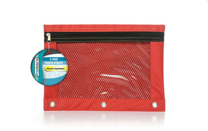 3 Ring Pencil Pouch With Mesh and Protective clear window.