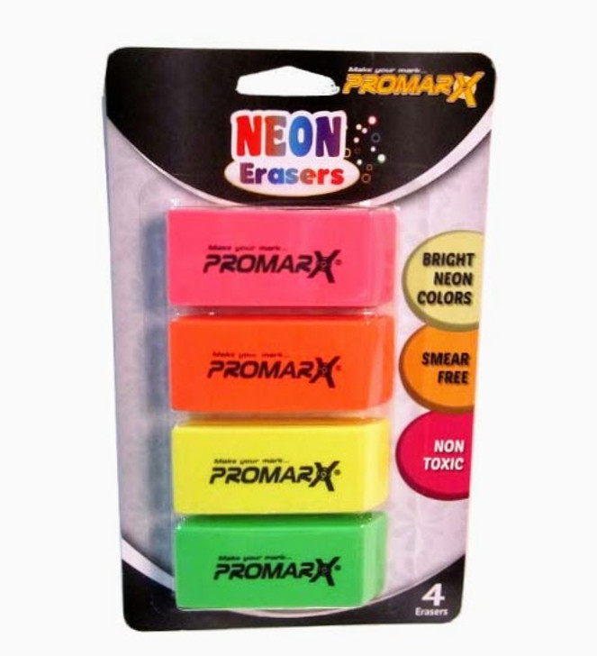 Promarx 4ct Neon Color Erasers, Smear Free.