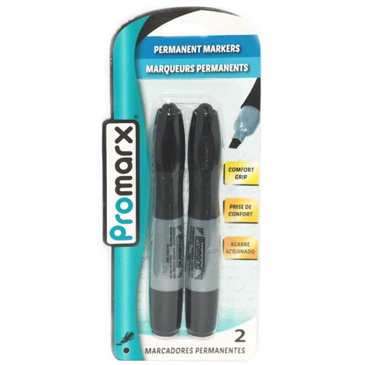 Promarx Permanent Marker w Grip 2ct Bk