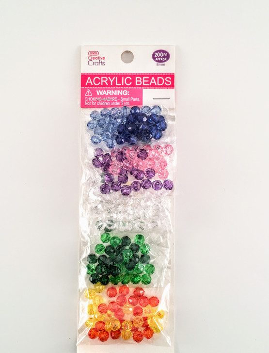 Acrylic Beads, Assorted Colors 8mm 200pk