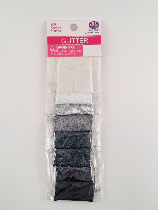 Glitter White,Silver,Gray,Navy Blue,Charcoal and Black colors. Size:1/96'' 3gm each color.