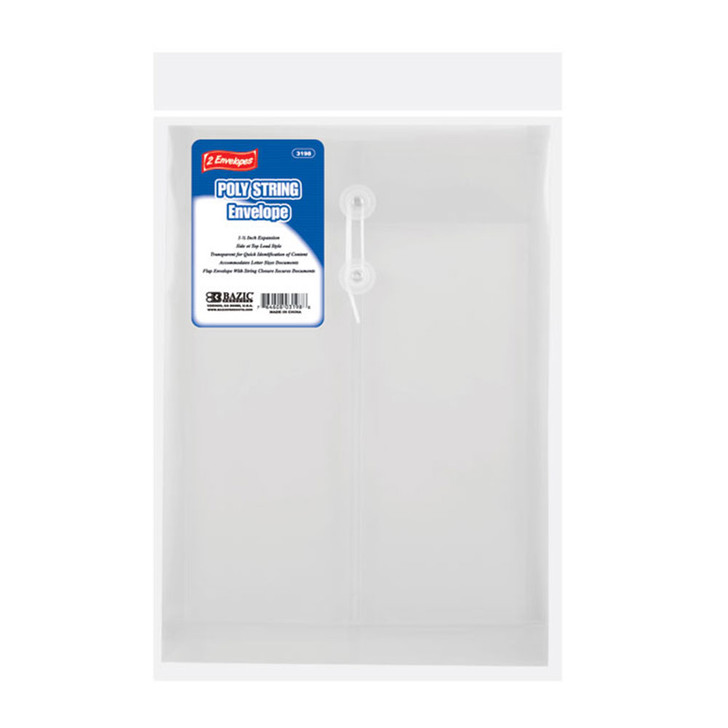 Clear Plastic Envelopes with String, Letter Size Envelopes, Side