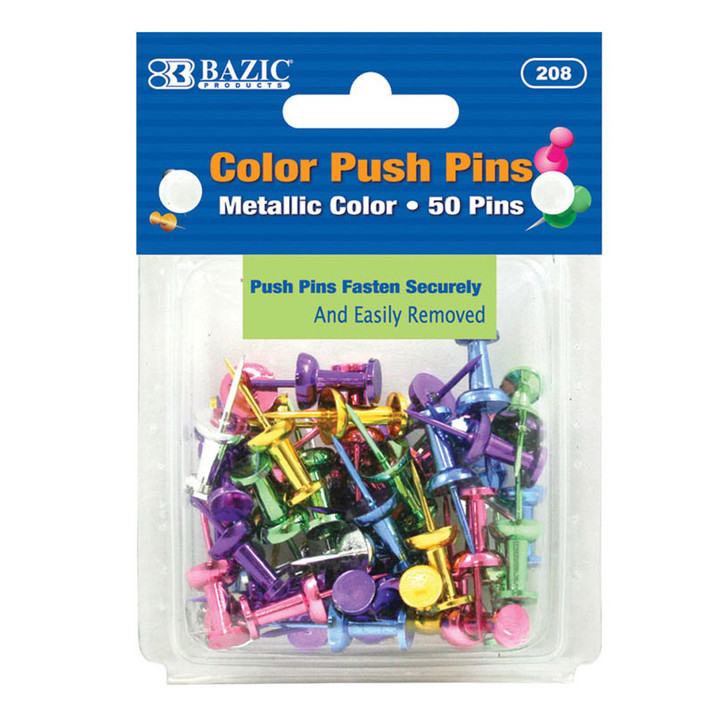 BAZIC Assorted Metallic Color Push Pins (50/Pack)