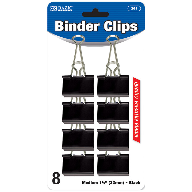 BAZIC Medium 1 1/4" (32mm) Black Binder Clip (8/Pack)