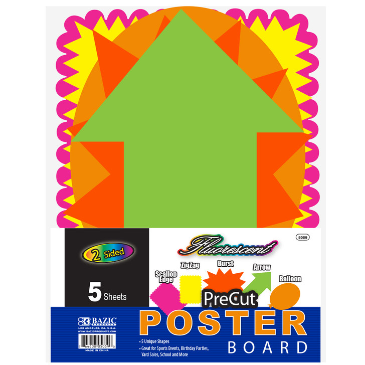 BAZIC Fluorescent Pre-Cut Poster Board Shapes (5/pack)