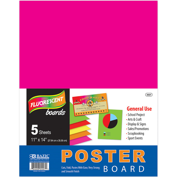 BAZIC 11" X 14" Multi Color Fluorescent Poster Board (5/Pack)