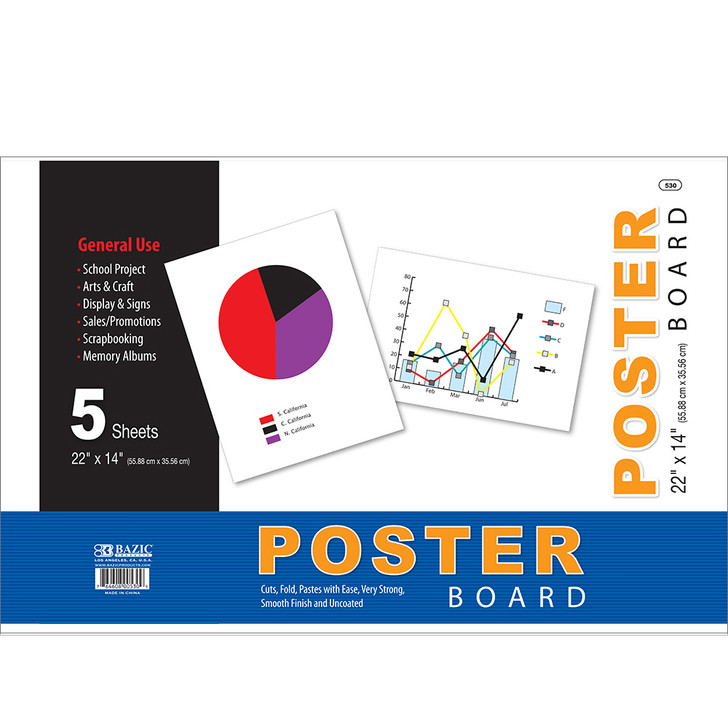 BAZIC 22" X 14" White Poster Board (5/Pack)