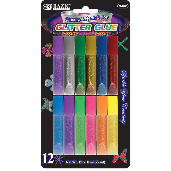 BAZIC 6 mL Assorted Color Mini Glitter Glue (12/Pack)