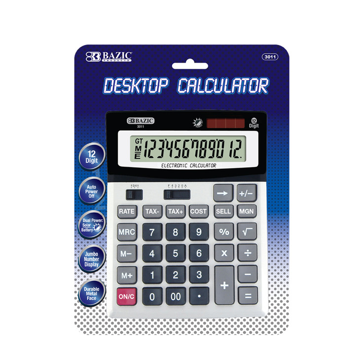 BAZIC 12-Digit Desktop Calculator W/ Profit Calculation & Tax Functions