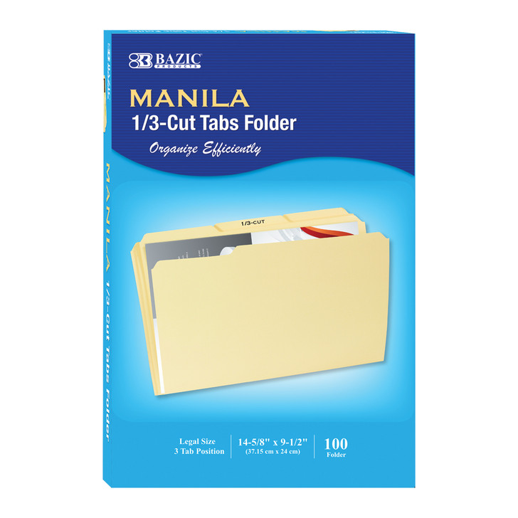 BAZIC 1/3 Cut Legal Size Manila File Folder (100/Box)