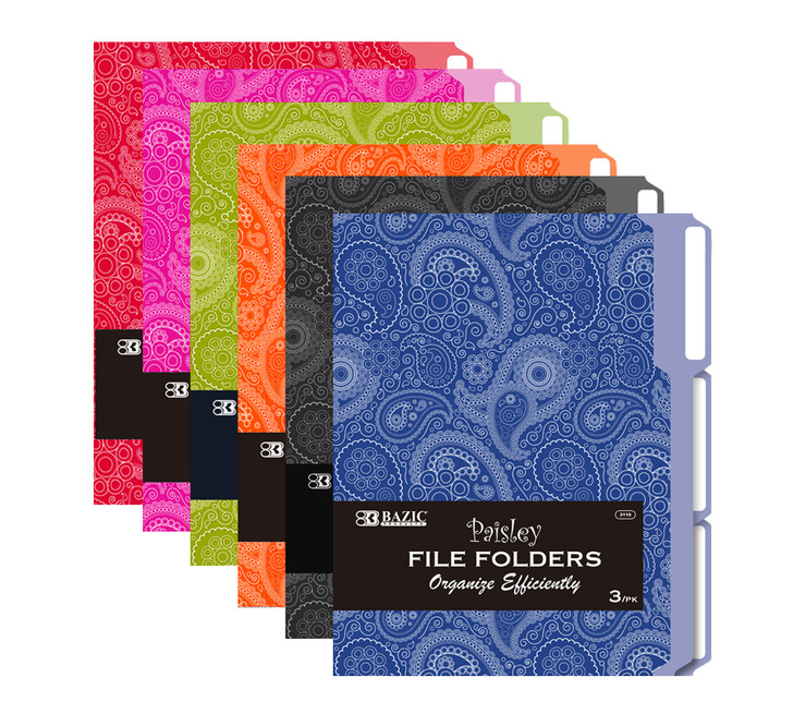 BAZIC 1/3 Cut Letter Size Paisley File Folder (3/Pack)