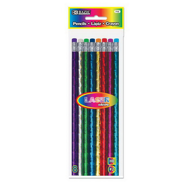 Metallic LASER Wood Pencil with Eraser (8/Pack)