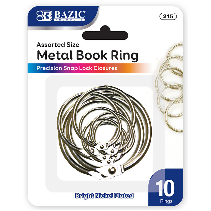 BAZIC Assorted Size Metal Book Rings (10/Pack)