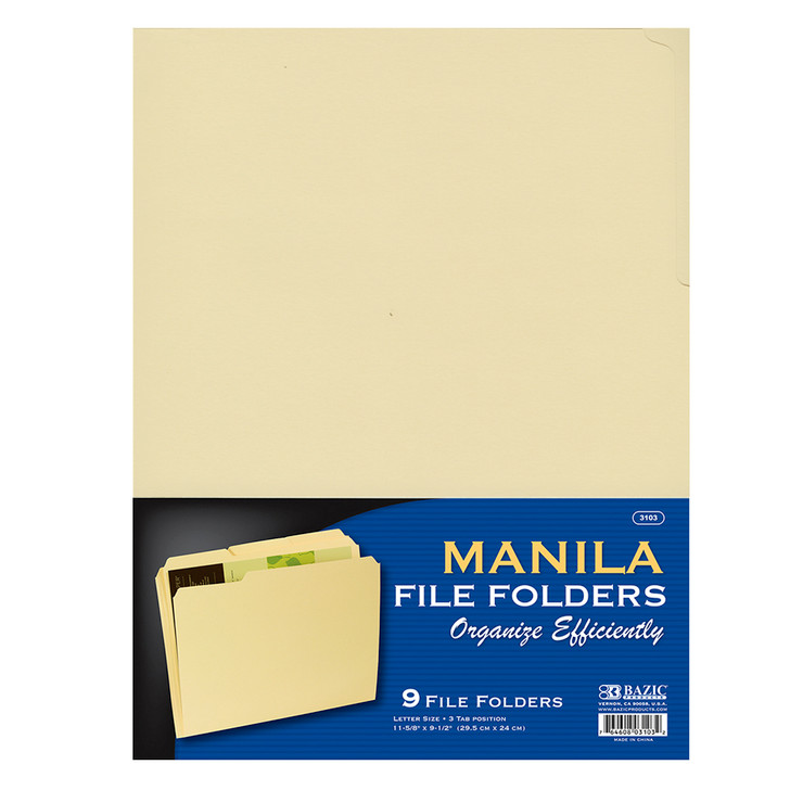 BAZIC 1/3 Cut Letter Size Manila File Folder (9/Pack)