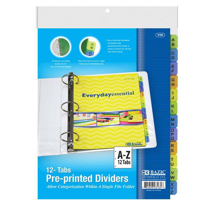 BAZIC 3-Ring Binder Dividers W/ 12-Preprinted A-Z Tab