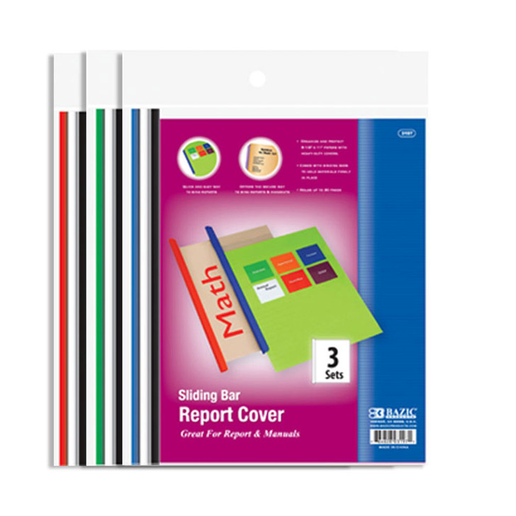 BAZIC Clear Front Report Covers w/ Sliding Bar (3/Pack)