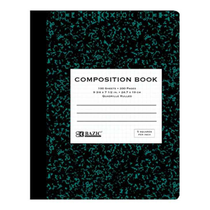 BAZIC 100 Ct. 5-1" Quad-Ruled Marble Composition Book