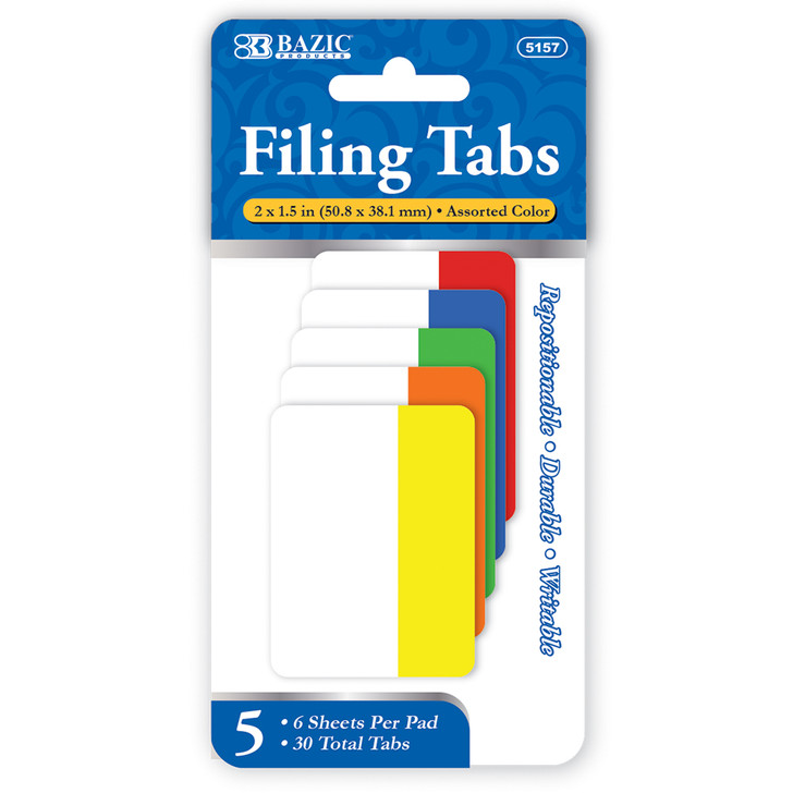 BAZIC 6 Ct. 2" X 1.5" Filing Tabs (5/Pack)