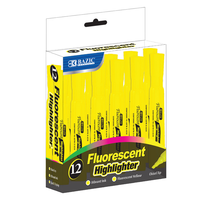 Yellow Desk Style Flourescent Highlighters (12/Box)