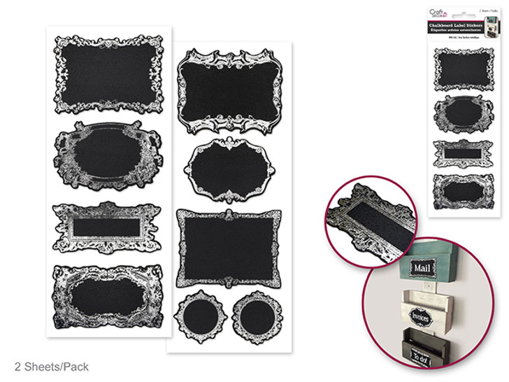 Craft Decor: 7.5cmx21cm Foil Frame Chalkboard Label Stickers x2 Sheets -Item# CD987A
