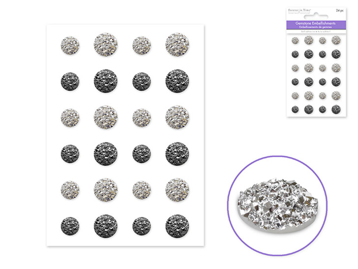 Paper Craft Embellishments: 8mm+10mm Gems x24 Crushed Jewels Self-Stick -Preciouse Metals