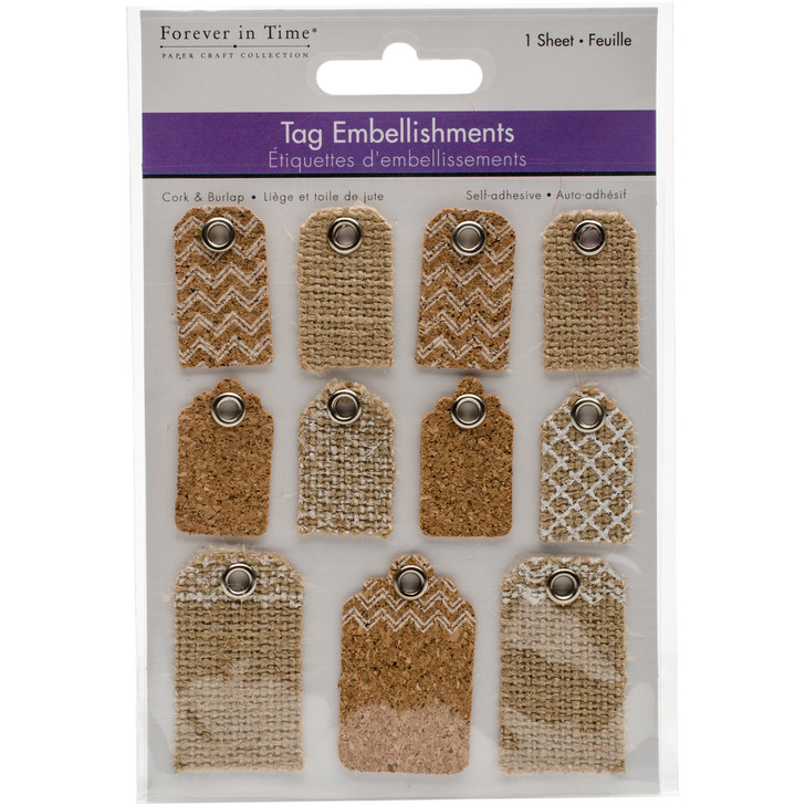 Paper Craft Embellishments Burlap & Cork Tag Medley  Self-Adhesive -Item# SE612B