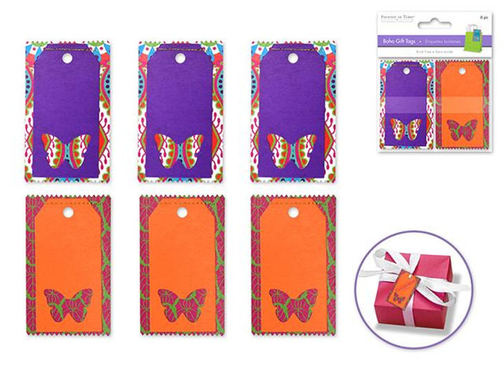 Paper Craft Embellishments 4.5cm x 7.3cm Boho Tags x6 - Butterfly Tags