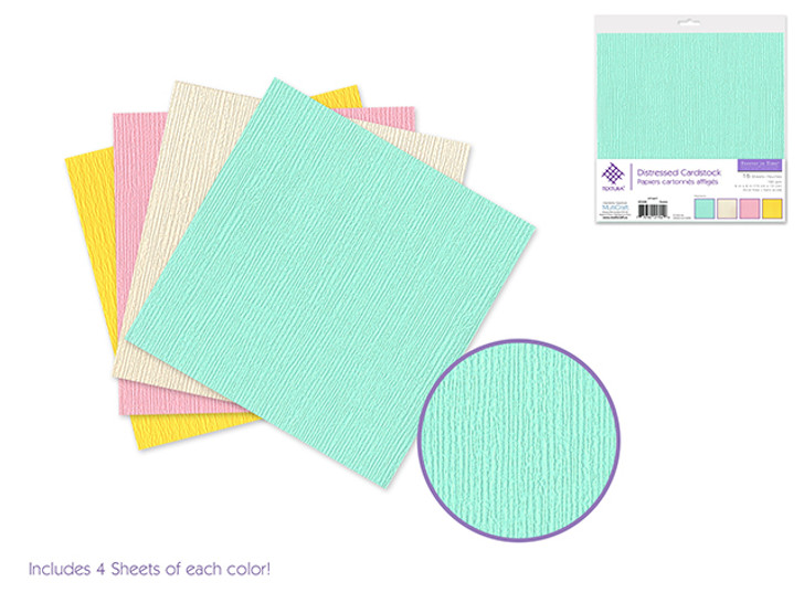 Cardstock: 6"x6" Textura Distressed Packs x16 Asst Pastel Colors