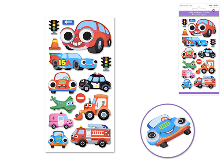 Paper Craft Sticker: 9cmx17.5cm 3D Puffy Animation Cars and Planes