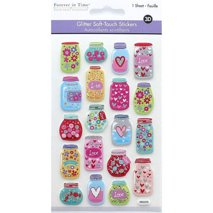 Paper Craft Sticker: 4"x6.25" 3D Glitter Soft-Touch  Themed (Lovely Jars)