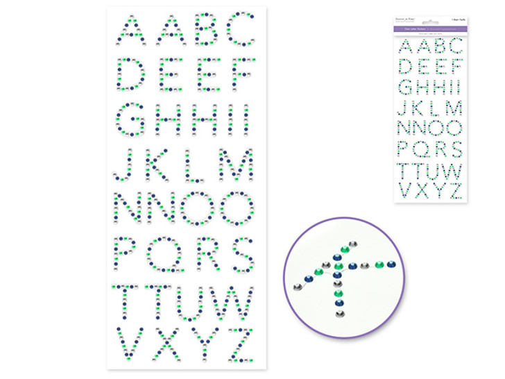 Paper Craft Sticker: 12.7cmx30.8cm Alpha Gems x36 Letters Rhinestone