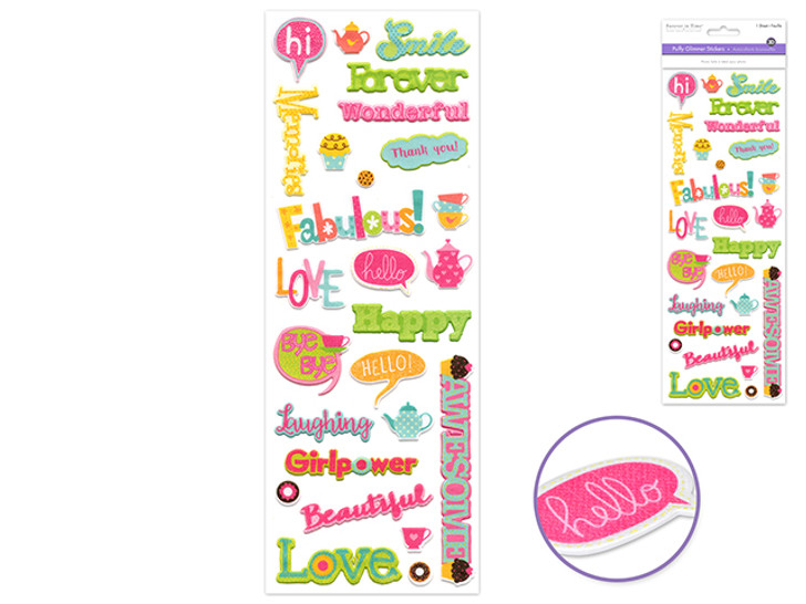 Paper Craft Stickers: 4.33"x12.2" Glimmer Puffy Sentiments Decals