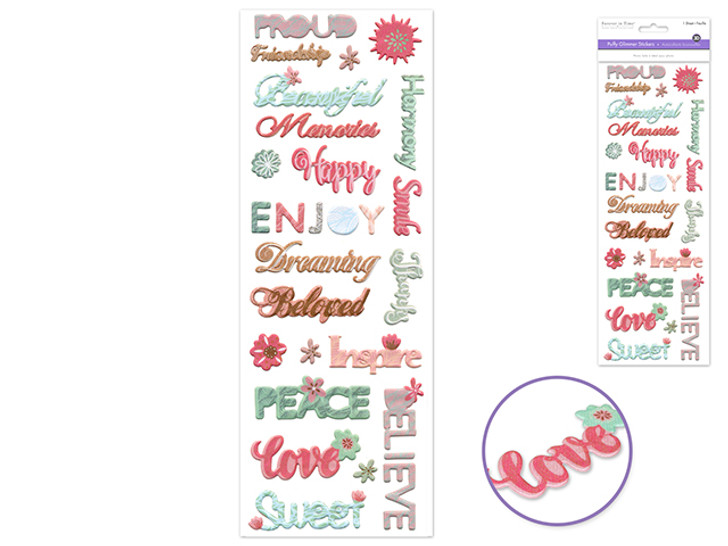 Paper Craft Stickers: 4.33"x12.2" Glimmer Puffy Sentiments Peace & Love