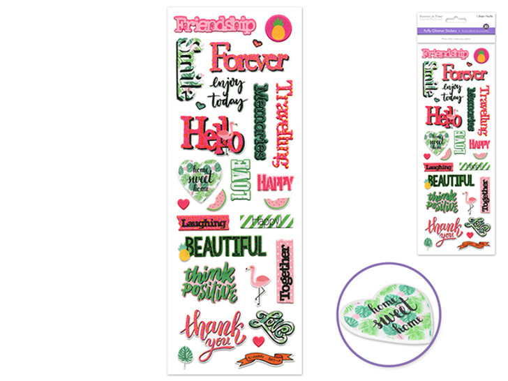 Paper Craft Stickers: 4.33"x12.2" Glimmer Puffy Sentiments Friends