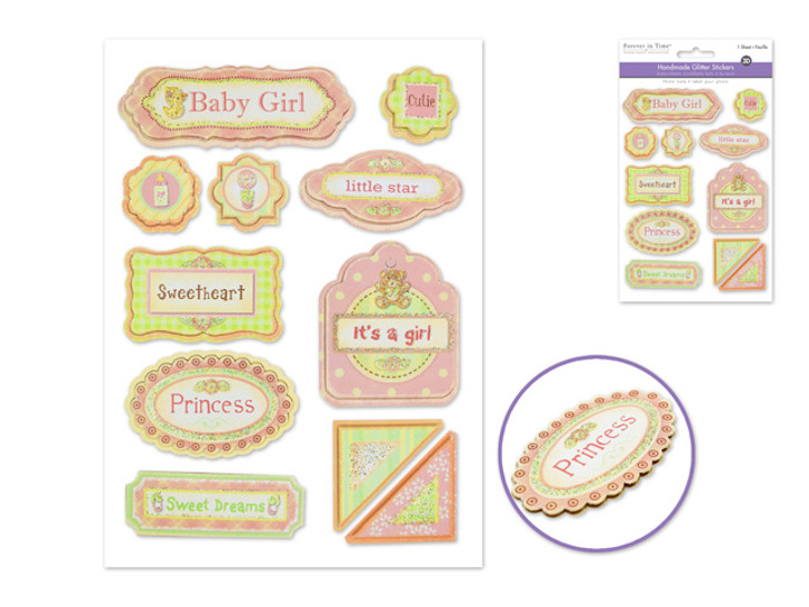 Handmade Sticker: 12cmx16.5cm 3D Glitter Baby Girl Stickers