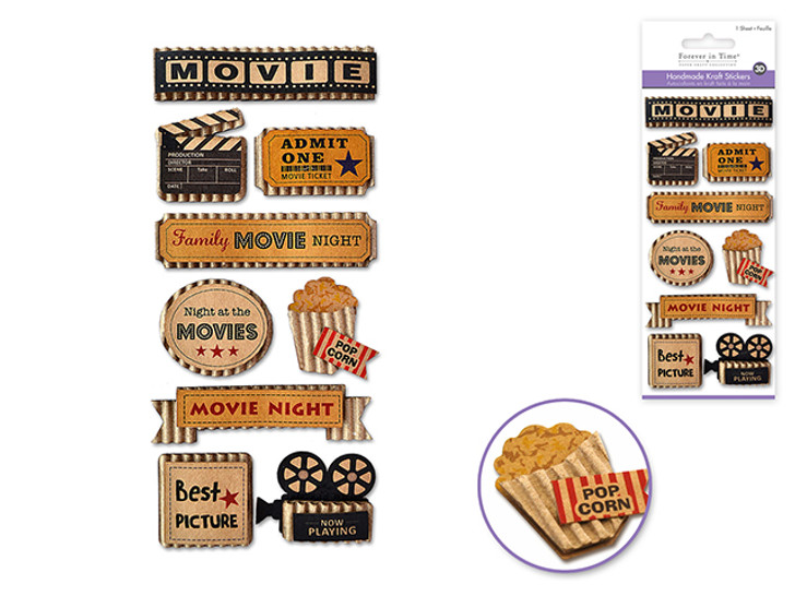 Handmade Sticker: 3"x6.5" 3D Kraft Paper Elements Movie Themed -Item# SS882A