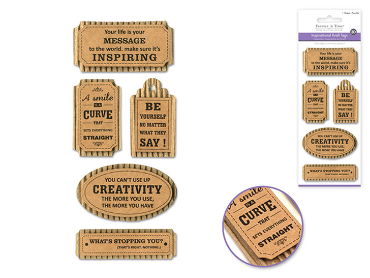 Handmade Sticker: 3"x6.5" 3D Paper Inspirational Words Kraft Sticker Tags