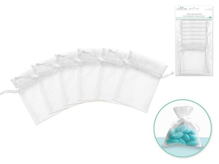 A Brides Wish: 3"x4" Organza Bags x6  Sheer w/Ribbon String -Item# WB360C