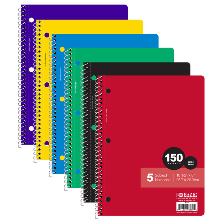 W/R 150 Ct. 5-Subject Spiral Notebook